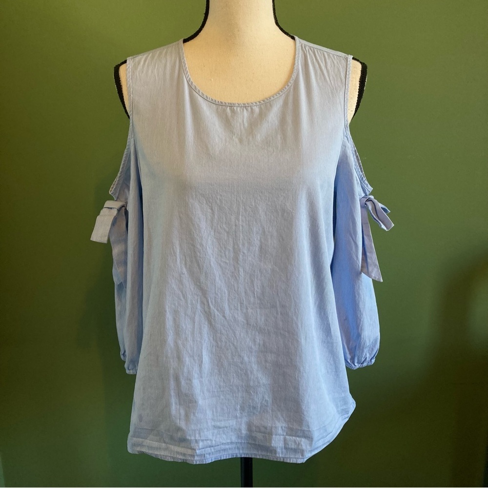 Pink Rose Light Blue Cold Shoulder Blouse